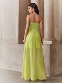 Solid Color Ruffle Hem Strapless Dress, Elegant For Birthday Party, Graduation Party, Music Festival, Photo Shoot, Travel Wedding - Green - View 7