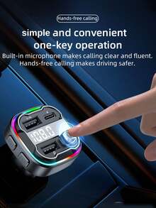 12-24V Car Bluetooth MP3 Player, Dual USB+Type-C Car Charger, FM Transmitter, Multifunction Car Audio Player With Colorful Ambient Light, For Transmitting Phone Music To Car Stereo - Black - View 6