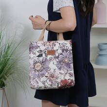 DLIU 1pc, New Arrival, Thick Fabric, Floral Pattern, Large Capacity, Handbag, Lunch Bag, Bento Box Bag, Square Bag, Lunch Box Storage Bag, Work Commute Bag, Shopping Bag, Suitable For Work Commute, School Lunch, Portable Picnic, Daily Use - Black - View 11