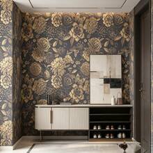 Floral Butterfly PVC Self-Adhesive Wallpaper 17.7in*39.3/118.1/196.8in Waterproof Removable Dark Background Peony Contact Paper Vintage Wall Mural Suitable For Balcony Bedroom Sofa Background Wardrobe Door Decoration - Bronze - View 6