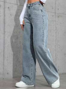 Straight-Leg Light-Colored Jeans For Teenagers, Fashion - Teal Blue - View 5