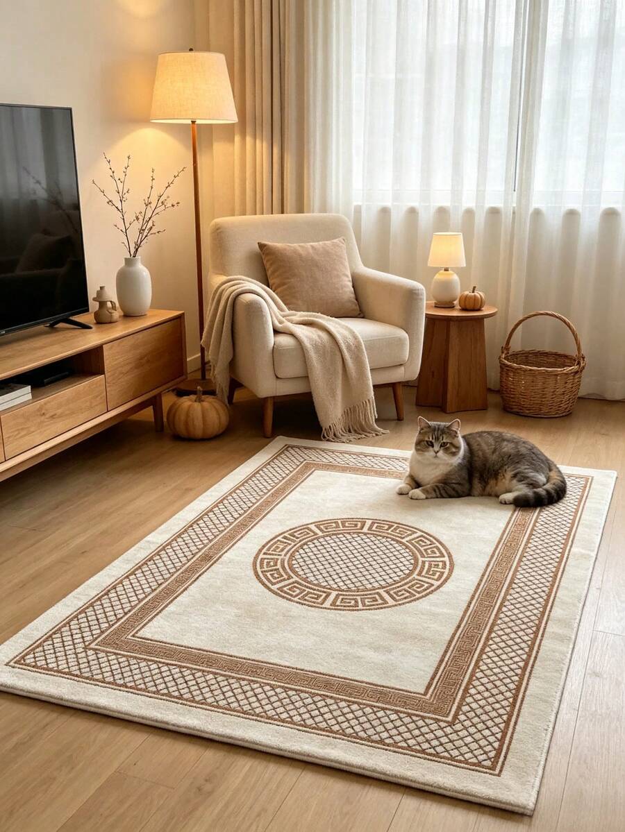 1pc Khaki Minimalist Velvet Thickened Rug, Decorative Carpet, Bedroom Decor, Small Rug, Carpet, Home Decor, Living Room Rug, Living Room Small Rug, Bedroom Carpet - Multicolor - View 1