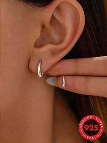 1 Pair S925 Sterling Silver Minimalist Ins Cold Style Polished Water Drop Ear Hooks, Women's Korean Fashion Unique Fresh Niche Design Casual Elegant Versatile Earrings, Suitable For Daily Commute Wear, Ear Hole Maintenance, Party, High-End Jewelry - Water Drop - View 10