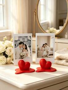 1/2/4pcs Creative Liquid Melting 3D Heart Photo Base, Solid Red One-Piece Material, Wide Slot Compatible With Instax, 3 Inch Small Cards, Couple Wedding Photos, Commemorative Photos, Wide Asymmetrical Flowing Base For Stable Placement Without Tipping - Melting Heart - View 5