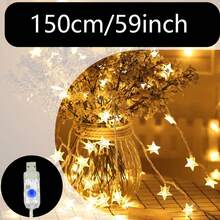 1pc USB Powered 8 Lighting Modes LED Star String Lights, Suitable For Holiday, Party, Birthday, Wedding Decoration, Girls Bedroom Wall Decor, Outdoor Garden Yard Decoration LED Fairy String Lights - Transparent Stars - View 13