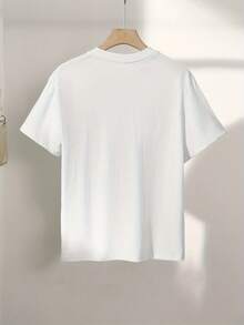 Graphic Printed Crew Neck Tee For Ladies, Short Sleeve Spring Summer Daily Wear - White - View 4