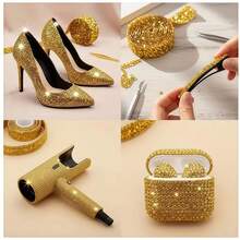 1 Roll Shiny Gold Rhinestone Trim - Luxurious And Charming Decorative Strip, Suitable For Wedding Dresses, Jewelry Making, Home Decor, Party Outfits - Easy To Apply, Adhesive Backing, No Glue Needed - Perfect For Crafts - A - View 9