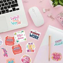 TOOUEE 100pcs/Pack Pink Inspirational English Phrases Stickers ,Encouraging Positive Phrase Text Design Stickers For Water Bottle Scrapbook Guitar Laptop Computer Phone Case, Reward Stickers For Teens Students Teachers Planners Employees Birthday - Multicolor - View 5
