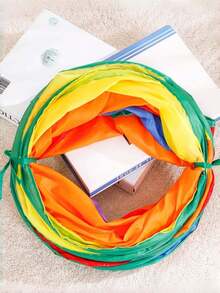 1pc Rainbow Foldable Cat Play Tunnel, Collapsible Pet Crinkle Tube Interactive Toy, Suitable For Kittens, Puppies, Rabbits, Ferrets, Indoor Exercise Hiding Training Play House With Handle - Multicolor - View 5