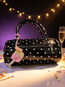 1pc Party Style Bag Charm, Handmade Rhinestone Beaded Pendant With Champagne, Cocktail Glass And Coffee Cup Design - Pink - View 2