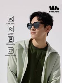 Beneunder Square-Round Oversized Foldable Fashion Glasses FD428 - Light Grey - View 1