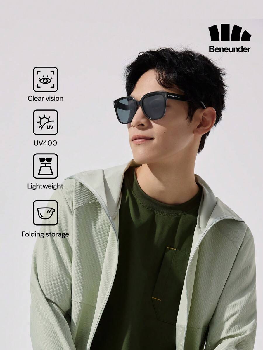 Beneunder Square-Round Oversized Foldable Fashion Glasses FD428 - Light Grey - View 1
