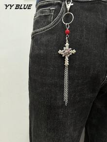 1pc Fashion Gothic Cross Waist Accessory, Minimalist Style Rhinestone Ball & Cross Design, Stainless Steel Chain Tassel Pants Chain, Unisex Daily & Holiday Wear Clothing Chain, Gift Jewelry - Multicolor - View 8