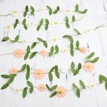 Bandeira Floral Artesanal, Tema Floral de Primavera Aniversário Estilo Boêmio Rosa Branco Laranja Roxo Bandeira Decoração, Decoração de Quarto, Cenário para Fotos - rosa claro - Visão 4