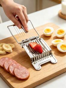 1pc Egg Slicer, Stainless Steel Wire Egg Cutter, Suitable For Hard-Boiled Eggs, Multi-Function Kitchen Tool, Can Be Used For Cutting Strawberries, Mushrooms, Salad, Etc., Stainless Steel Multi-Function Hard-Boiled Egg Slicer, Home Essential Gadget - Silver - View 9