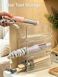 2/1pc Stackable Clear Hair Tool Organizer Hair Straightener Holder For Vanity Countertop Portable Curler Storage Rack Styling Wand Stand Bathroom Organization Accessories Space Saving Curling Iron Holder Stackable Hair Styling Tool Organizer - Multicolor - View 1