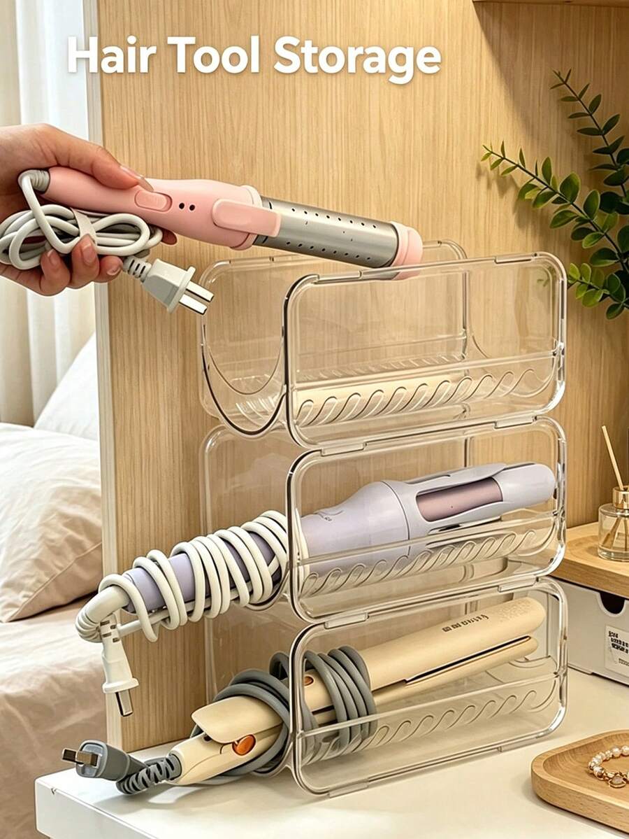2/1pc Stackable Clear Hair Tool Organizer Hair Straightener Holder For Vanity Countertop Portable Curler Storage Rack Styling Wand Stand Bathroom Organization Accessories Space Saving Curling Iron Holder Stackable Hair Styling Tool Organizer - Multicolor - View 1