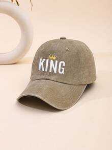 男士 KING 字母刺繡嘻哈帽，可調節防曬平帽簷棒球帽，街舞帽 - 皇冠 - 查看 26