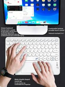 AKKHOO Keyboard Nirkabel Magnetik, Keyboard Nirkabel Portabel dengan Kontrol Sentuh, Cocok untuk Tablet, Ponsel Pintar, Keyboard Kantor Nirkabel - Putih - View 5