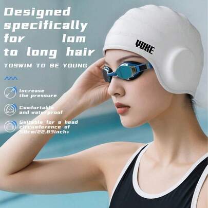 New Ear Protection Swim Cap, Made Of High Elasticity Silicone Material, Covers Both Ears, Reduces Water Entry, Multiple Colors Available, Unisex, Comes With Ear Plugs And Nose Clip