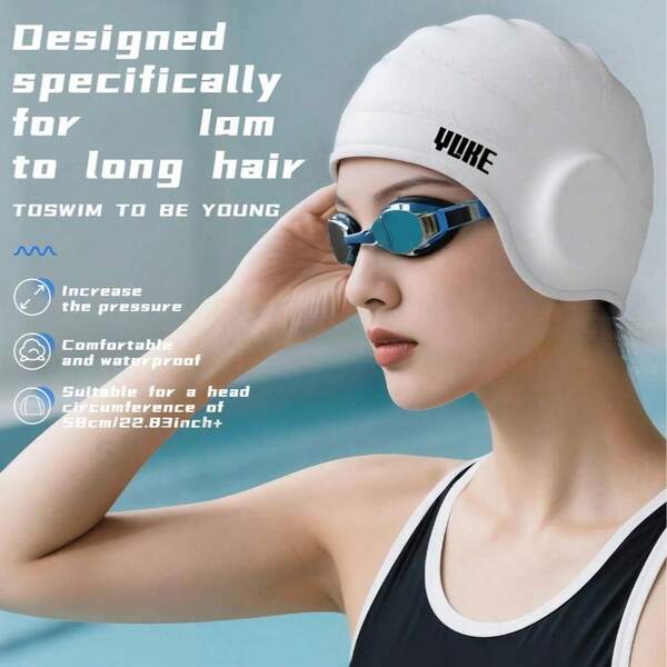 New Ear Protection Swim Cap, Made Of High Elasticity Silicone Material, Covers Both Ears, Reduces Water Entry, Multiple Colors Available, Unisex, Comes With Ear Plugs And Nose Clip