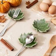 4pcs/Set 4-Inch Autumn Maple Leaf Shaped Ceramic Spoon Rest, Autumn Tableware Spoon Holder, Coffee Bar Decor Tray, Thanksgiving Halloween Home Decor Gift - View 9