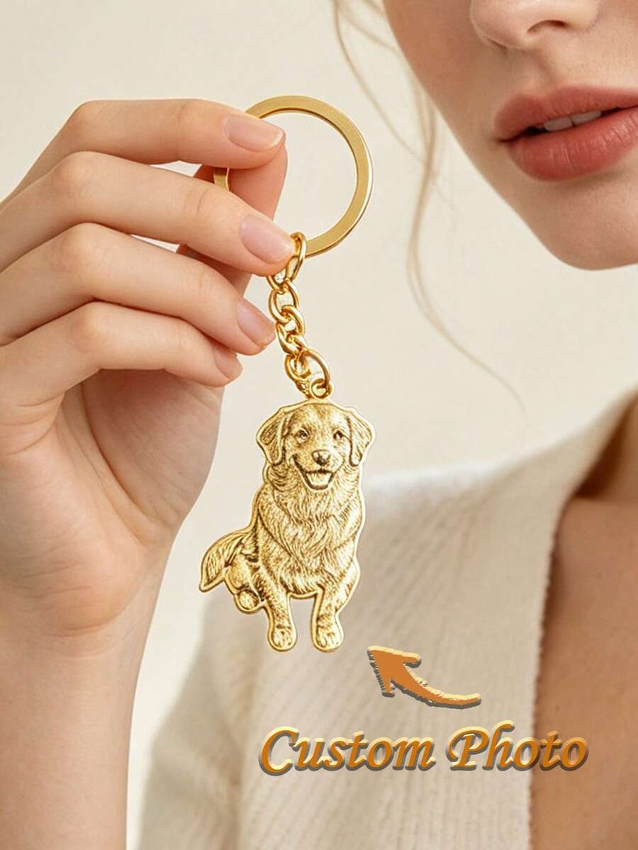 Custom Pet Photo Keychain, Dog Photo Keychain, Personalized Engraved Pet Portrait Keychain, Pet Memorial Keychain, Dog Memorial Gift - Multicolor - View 1