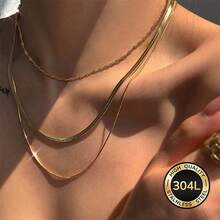 1 Set Minimalist Fashion Niche High-End Design 18K Gold Plated 304L Stainless Steel Snake Chain Necklace, Suitable For Summer, Beach, Vacation, Daily Commute, Versatile For Women - Multicolor - View 8