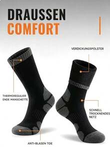 Ultra Thick Warm Merino Wool Socks For Men And Women, Lined Winter Hiking Boots Work Socks 3 Pairs - Black - View 4