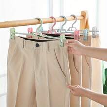 5/10pcs Plastic Pants Hangers With Anti-Slip Clips, Connectable - Multi-Function Pants And Skirts Holder - 360° Rotating Hook With Adjustable Clips - Back To School Promotion - White - View 8