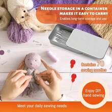 40 Agujas de coser de ojo grande, 7 tamaños de agujas de coser afiladas, adecuadas para costura a mano, hilo de bordado de cuero, agujas de tejer de acero inoxidable (con enhebrador), dedal (para manualidades, remiendo, acolchado), con una herramienta de enhebrado y un portaguja. - Múltiples estilos - Ver 5