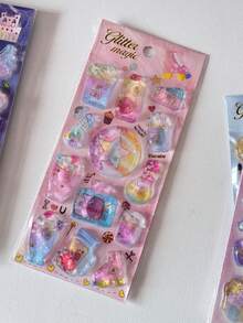 Glitter Magic Liquid Shaker 3D Puffy Stickers Cute Unicorn Fruit Cake Sequins Floating Sticker Kawaii Journal Scrapbooking Card Decor DIY Korean Stationery - Color - View 8