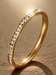 VJS 2026 Set Cincin Tumpuk Stainless Steel Berlapis Emas 18K Terbaru, Gaya Wanita, Motif Daun Semanggi, Dekorasi Putih dan Cincin Berlian Penuh yang Dipersonalisasi, Perhiasan Minimalis Hypoallergenic, Hadiah Hari Ibu yang Sempurna, Pesta, Liburan, Aksesori Pemakaian Sehari-hari, Satu Set Mengatasi Kekhawatiran Akan Aksesori - Yellow Gold - View 5