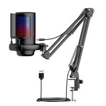 HITOZON Gaming Condenser Microphone, USB-A Plug, RGB Lighting, Boom Arm Stand, Suitable For Video Conferencing, Singing, Live Streaming, Gaming - View 1