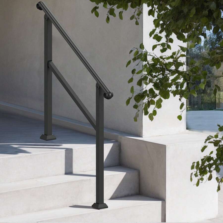 Handrails For Outdoor Steps, 2-3 Step Stair Hand Rail & Indoor Railing Kit, Railings For Outside Steps With Installation Kit, Hand Rails For Seniors,Porch Railing & Deck Hand Rail, Black - 2-3 Steps - View 1