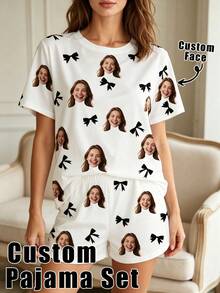 Women's Customized Pajama Set, Suitable For Spring Wardrobe, Includes Personalized Pattern Design Pajamas - Multicolor - View 1