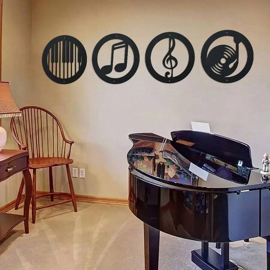 1 Set Music Note Wall Decor Set - Iron Frame Outline Painting, Durable Metal Sculpture, Suitable For Home And KTV Decoration, Perfect For Room Decor. - TY-204-03 - View 1