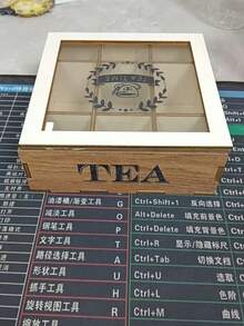 1pc Wooden Tea Box, Multiple Sizes Available, Tea Bag Compartment Storage Box, Coffee Bag Multi-Functional Container, With Transparent Flip Lid Desktop Tea Bag And Tea Leaf Storage Box, 9/4 Compartment Coffee Snack Tea Bag Organizer Box, Candy Storage Container, Creative Home Decor, Wooden Storage Box With Transparent Glass Lid, Black/White - Multicolor - View 12