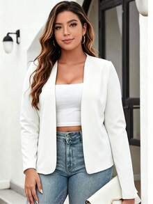 1pc Plus Size Women's Casual Versatile Open Front Regular Lightweight Blazer, Suitable For Spring And Autumn White - White - View 1