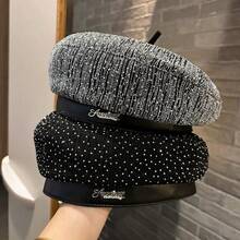 Fashion Handmade Rhinestone Starry Newsboy Cap Women's Versatile Beret Spring Autumn Metal Letter Fully Rhinestone Painter Hat Vintage Artistic Style Beret Daily Wear Hat - Butterfly - View 2