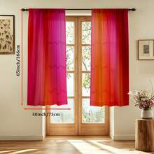 2件組單面印花窗簾，幾何漸層圖案，半透明，橘色轉玫瑰粉色，聚酯纖維材質。易於安裝，適合裝飾客廳、臥室、廚房和辦公室。 - 彩色 - 查看 11