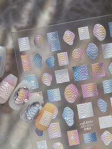 1 Sheet Of 3D Iridescent Rainbow Shell Pearlescent Macaron Gradient Snake Mermaid Scale Self-Adhesive Y2K Dopamine Nail Stickers For Summer Beach And Daily Use, DIY Nail Decorations For Women And Girls - Multicolor - View 1