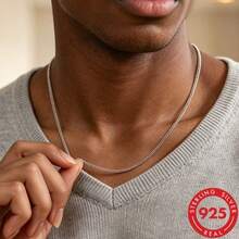 Authentic S925 Sterling Silver Fine Chain Plain Necklace, Unisex Minimalist Layering Accessory, Suitable For Daily, Streetwear And Holiday Gifts - Silver - View 2