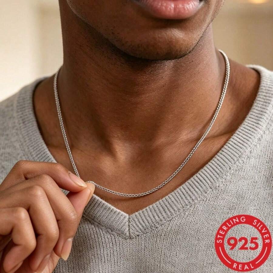Authentic S925 Sterling Silver Fine Chain Plain Necklace, Unisex Minimalist Layering Accessory, Suitable For Daily, Streetwear And Holiday Gifts