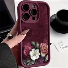 Custodia per telefono con motivo floreale retrò per iPhone 15Pro 17 16 14 13 12 11 Pro Max XS XR 7 8 Plus SE2 16E, elegante cover in silicone morbido - T15549Rosso vino - Visualizzare 2