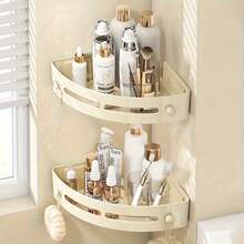 1PC Rust-Proof Plastic Corner Shower Caddy - Wall-Mounted Curved Design Shampoo, Cosmetics And Toiletries Storage Rack, Space-Saving Organizer, Suitable For Small Bathrooms - Multicolor - View 3