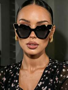 1pc Oversized Cat Eye Fashion Glasses, Unique Retro Hip-Hop Style Beach Accessory, New Fashion Glasses, Bohemian Style Halloween Beach Decor, Women's Essential, Business Casual, Summer Beach Vacation, Outdoor, Travel Gift - black gray - View 4