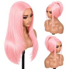 Wig Lace Depan Lurus Wanita 26 Inci, Wig Lace Serat Sintetis T-Part, Garis Rambut Alami yang Sudah Dicabut, Wig Serat Tahan Panas, Cocok untuk Penggunaan Sehari-hari dan Pesta - MultiWarna - View 2