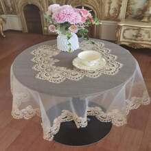 1件裝 聚酯纖維咖啡棕色網格蕾絲刺繡桌巾，鄉村浪漫花園風正方形桌布，適用於廚房、餐廳、派對及室內外節慶裝飾 - 金色 - 查看 3