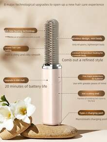 Upgraded Version Wireless Bangs Comb,Water-Based Glaze Coating,Straightening And Curling,Rechargeable Mini Straightening,Anti-Tangle Design,Fast Heating,Unisex Styling Comb,Suitable For Short Hair And Touch-Ups,Hair Products,Holiday Essentials - Multicolor - View 4